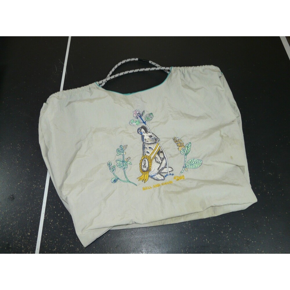 Ball & Chain Rabbit Embroidered Reusable Tote Bag From Japan 16" x 12 " - FLAWED